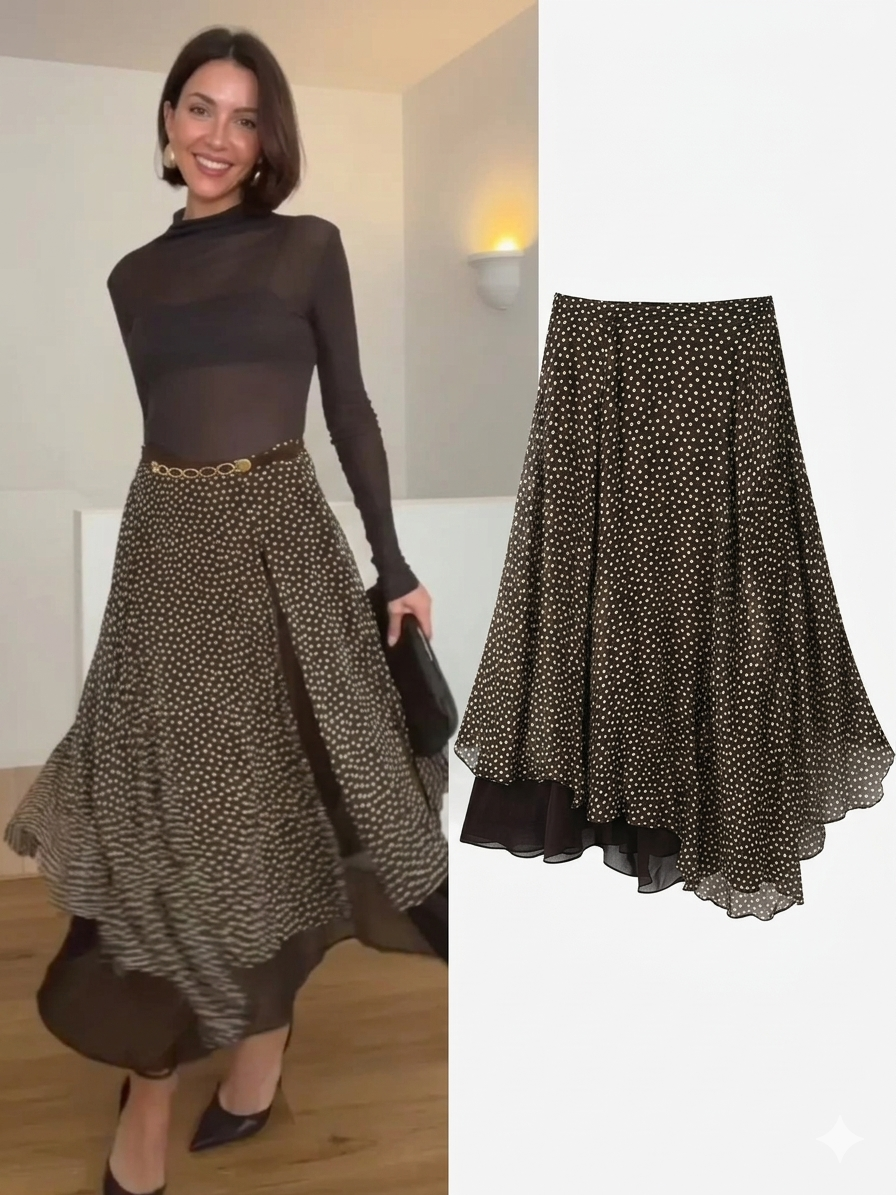 Vintage Chic Polka Dot Asymmetrical Midi Skirt