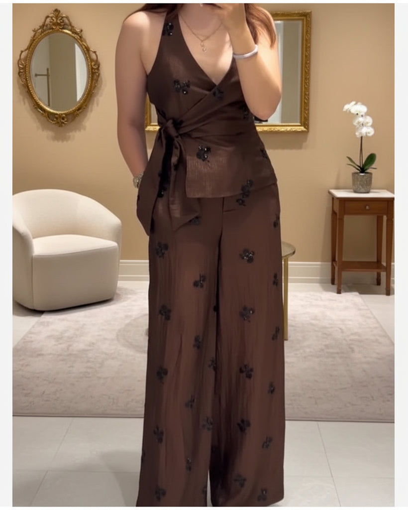 Vintage Bloom Sequin Two-Piece Set