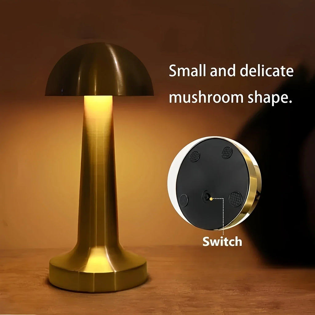 USB Touch Three-Color Gold Mushroom LED Night Light Eye-Protection Bedside Lamp Warm Ambient Soft Light for Bedroom