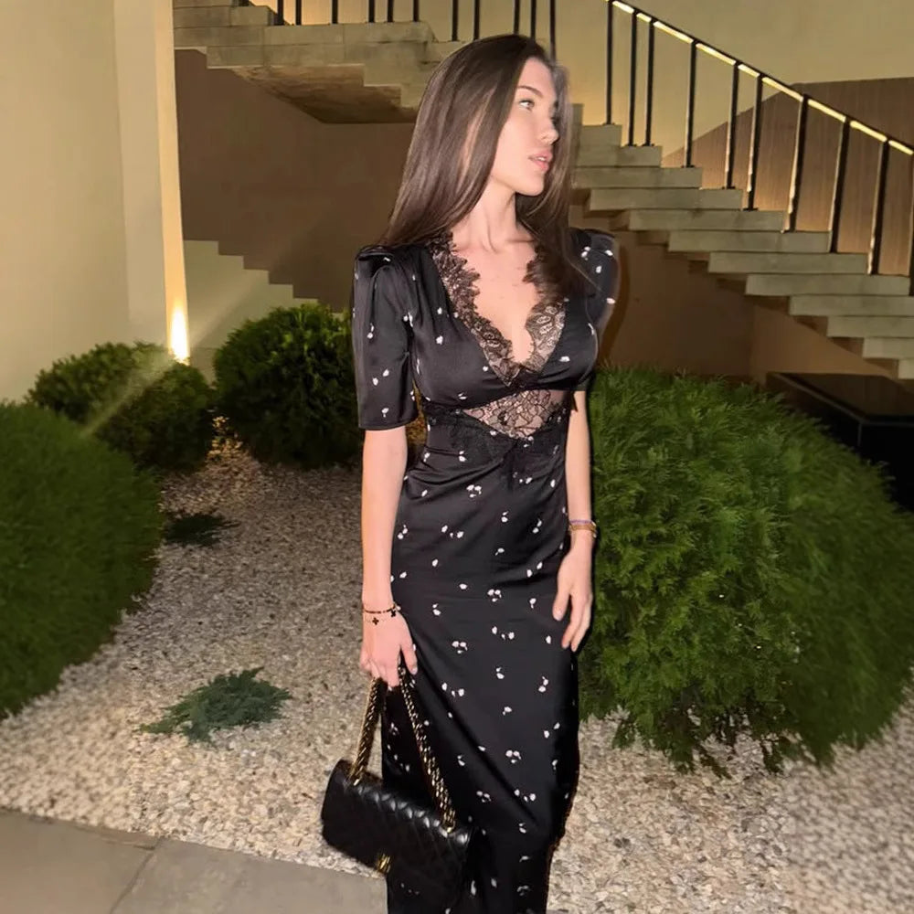 Lace Patchwork Printed Maxi Dresses
