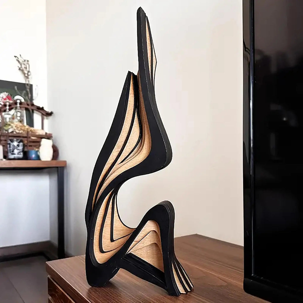 Wooden Sculpture Art Decorative Figurine, Minimalist Irregular Shape Home Decoration, Unique Curved Wood Carving Ornament
