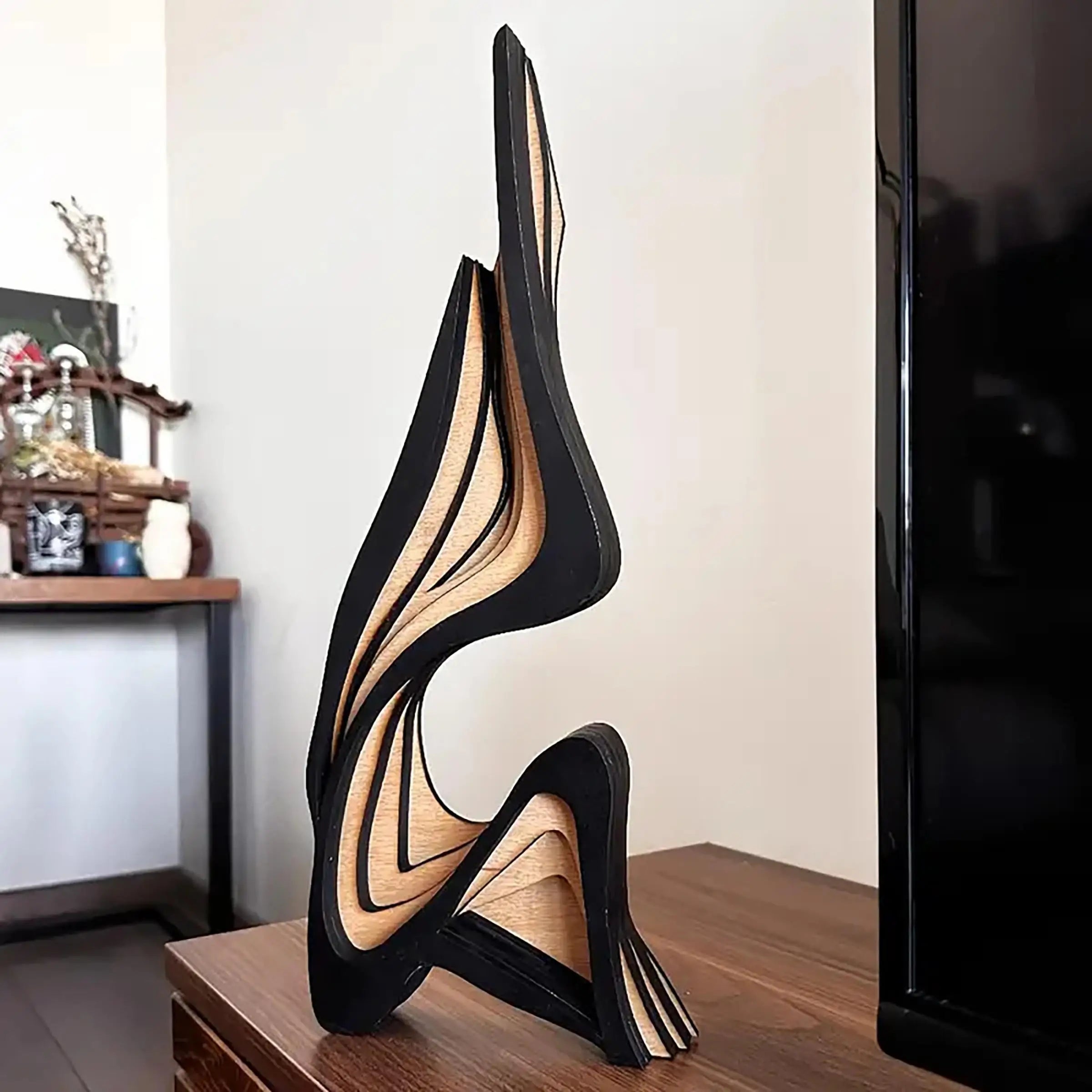 Wooden Sculpture Art Decorative Figurine, Minimalist Irregular Shape Home Decoration, Unique Curved Wood Carving Ornament