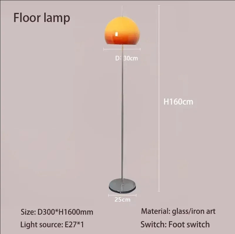 Vintage living room Bauhaus glass floor lamp gradient orange mushroom floor lamp living room bedroom atmosphere LED desk lamp
