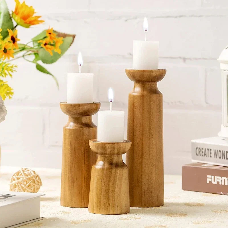 Nordic Glow Wooden Candle Trio Set