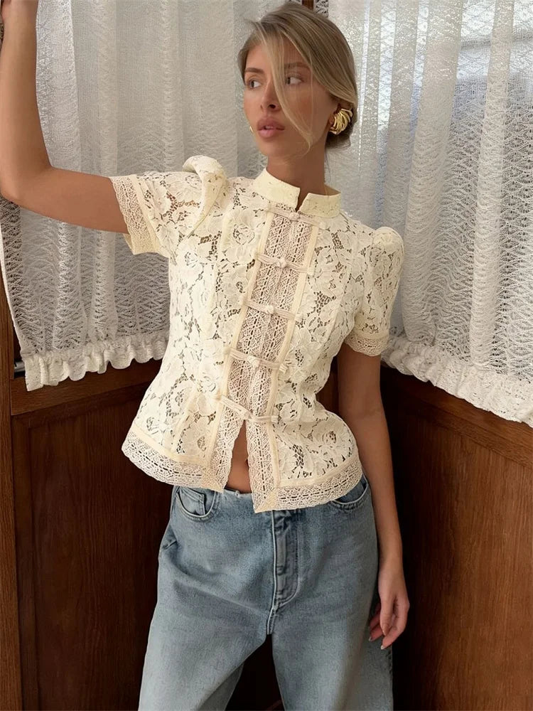 Modern Hollow-Out Lace Fashion Blouse