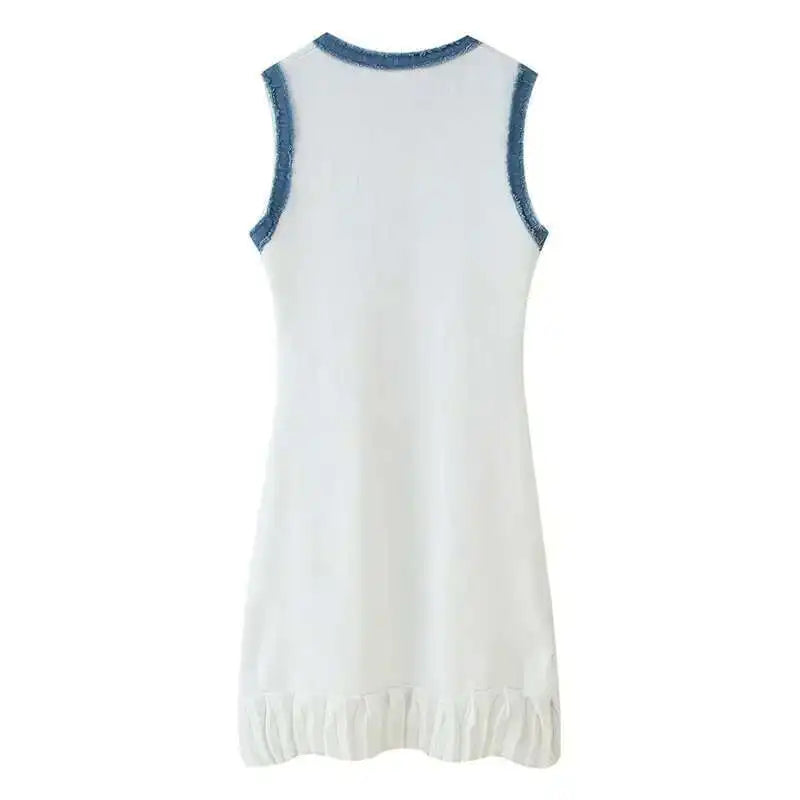 Elegant Pleated Patchwork Knitted Mini Dress