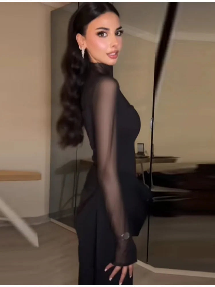 Noir Mesh Elegance Gown