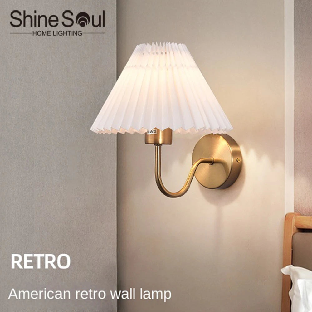 Nordic Retro Creative Wall Lamp Fan Shaped Pleated Design Suitable For Living Room Bedroom Bedside Indoor Home Decor Lighting