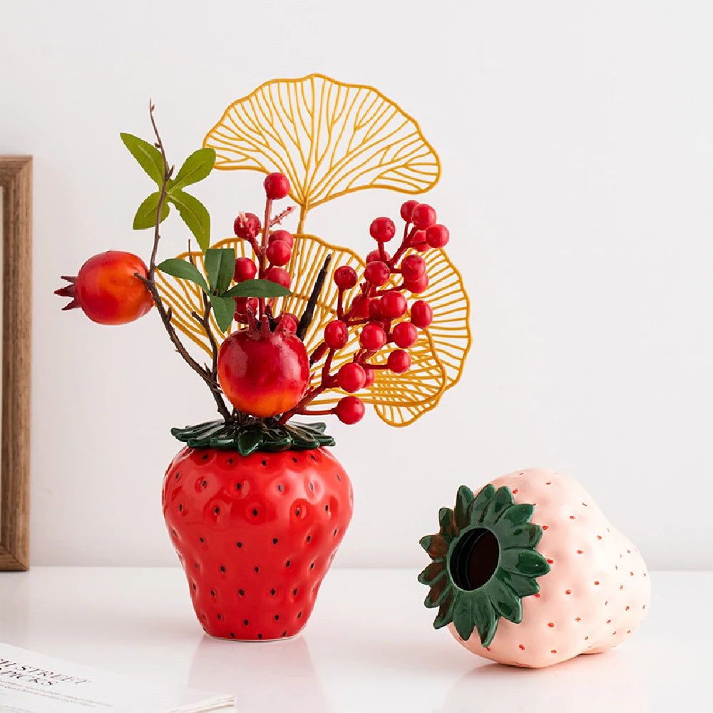 Strawberry Bloom Ceramic Vase