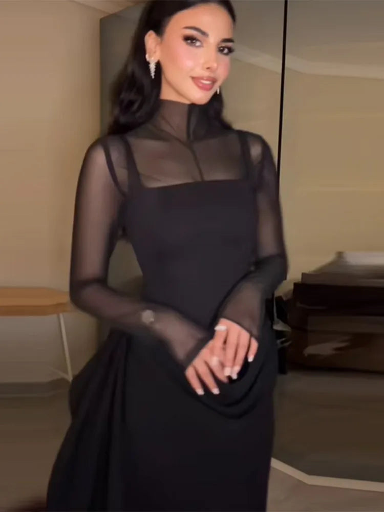 Noir Mesh Elegance Gown