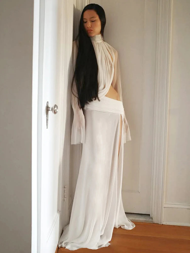 Kliou Sexy Split-Hem Two Piece Maxi Skirt Set