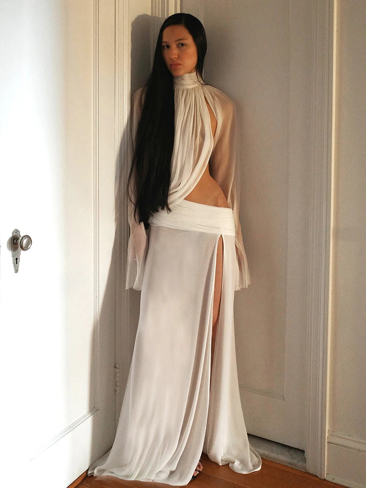 Kliou Sexy Split-Hem Two Piece Maxi Skirt Set