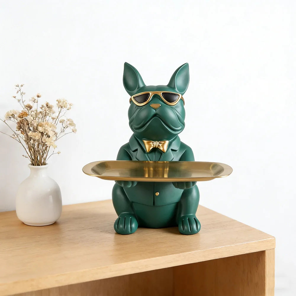 Artisan Bulldog Storage Tray Sculpture