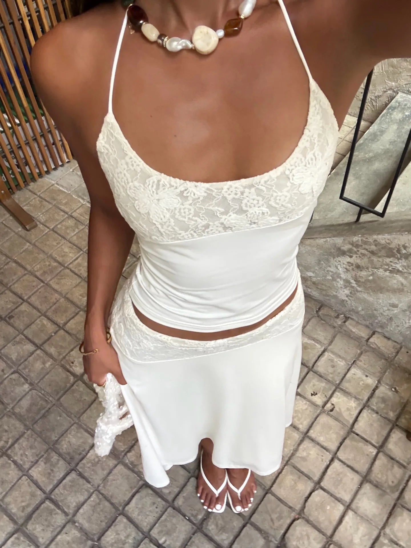 White Lace Patchwork 2 Piece Dress