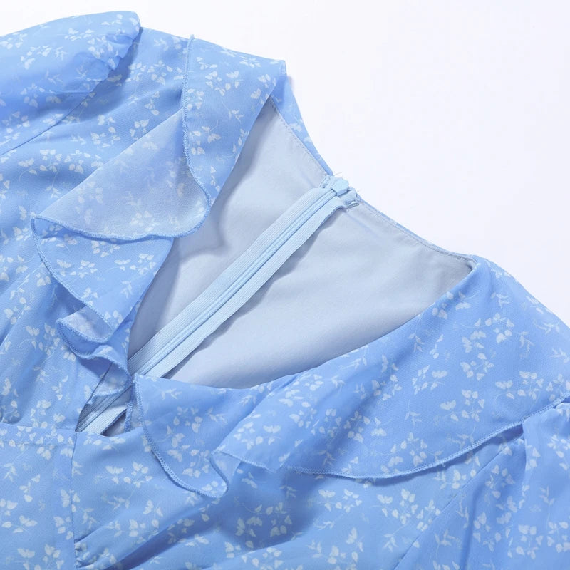 Elegant Floral Print Ruffle Hem Dress