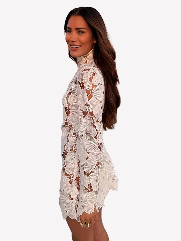 White Crochet Hollow-out Mini Dresses