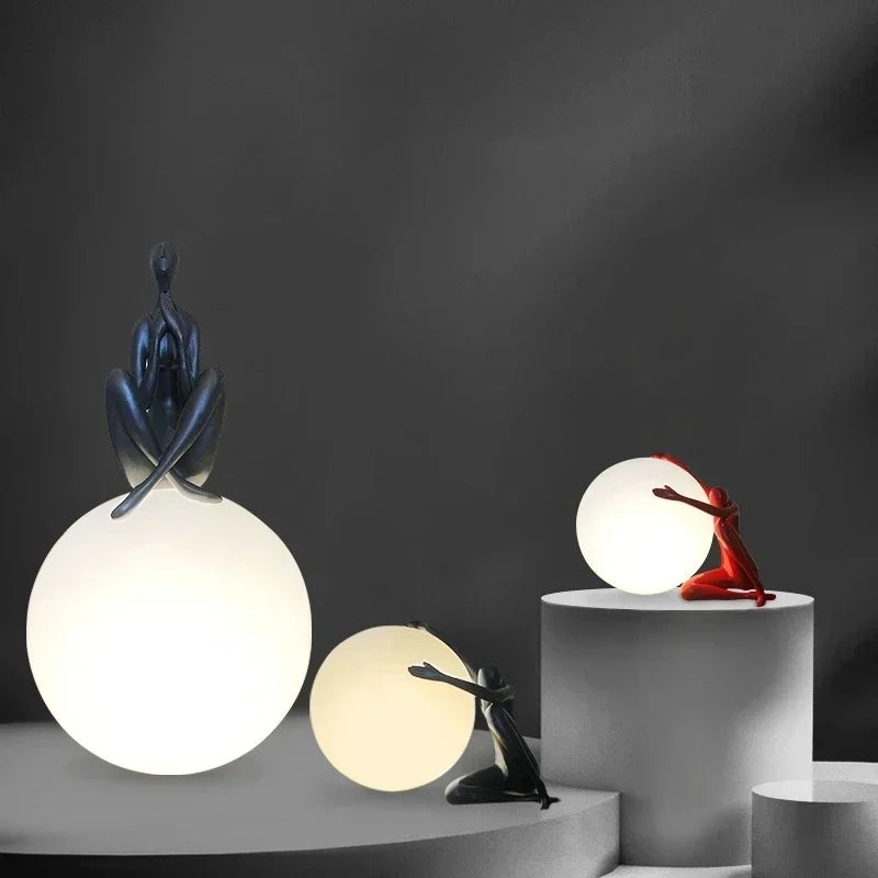 Modern Nordic Art Floor Lamp Abstract Decoration Of Human Figure Holding Ball Vertical Lamp Creative Figure Sculpture Decorative