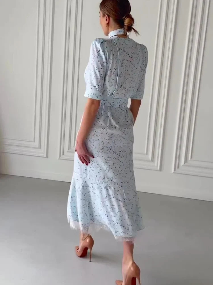 Elegant Lace-Trim Deep V Maxi Dress