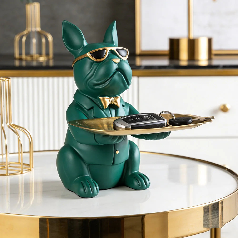 Artisan Bulldog Storage Tray Sculpture