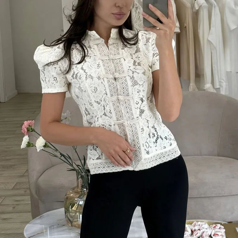 Modern Hollow-Out Lace Fashion Blouse
