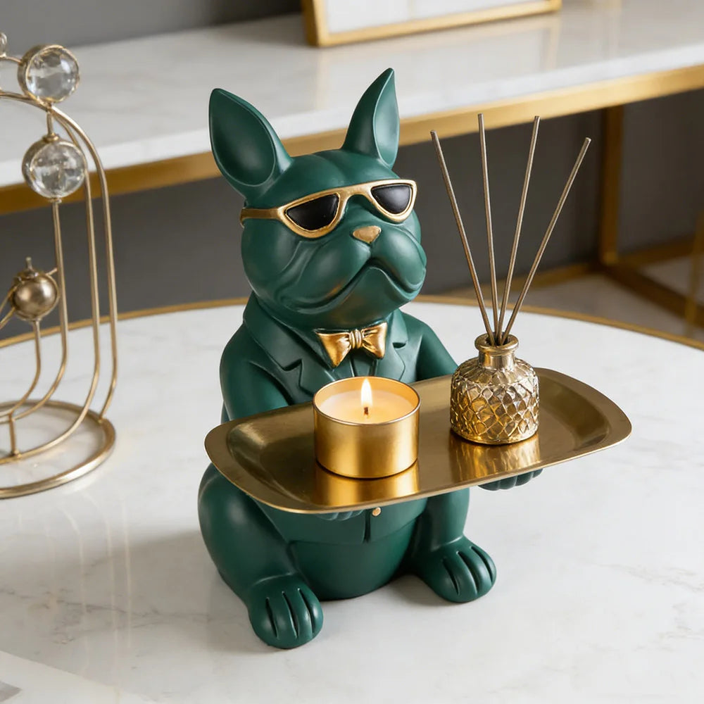Artisan Bulldog Storage Tray Sculpture