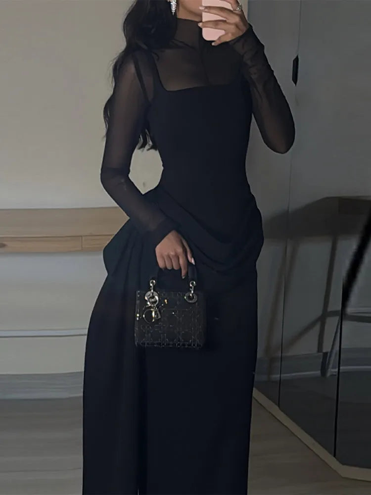 Noir Mesh Elegance Gown