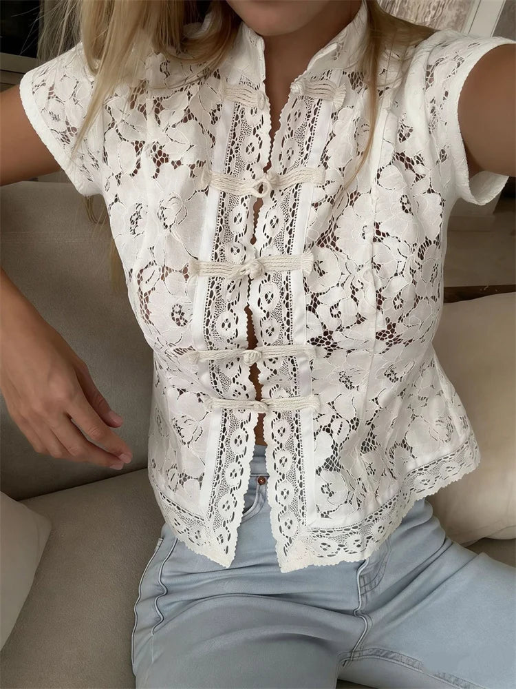 Modern Hollow-Out Lace Fashion Blouse