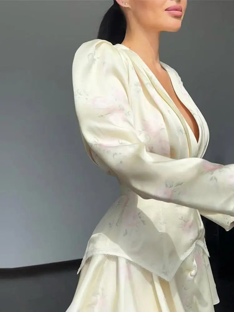 Elegant Printed Women's Dress Full Sleeve