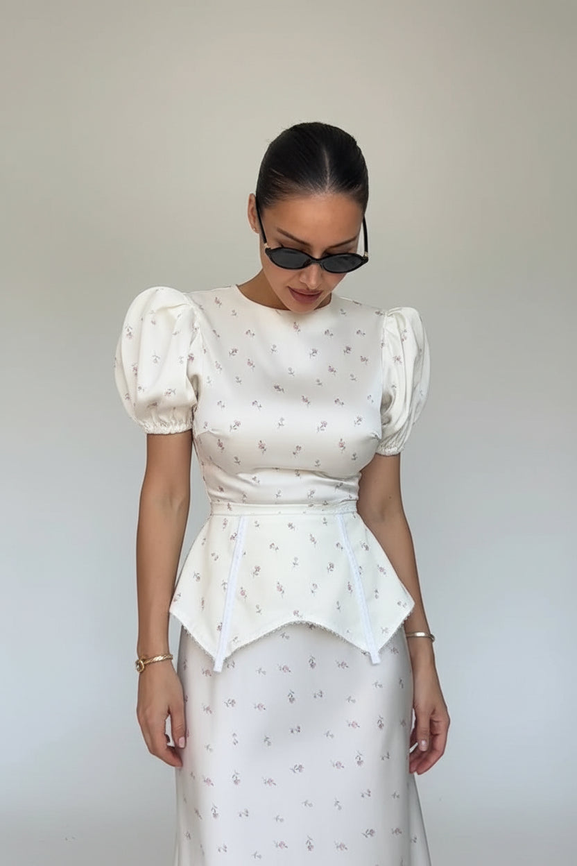 Floral Cinched Waist Long Dress