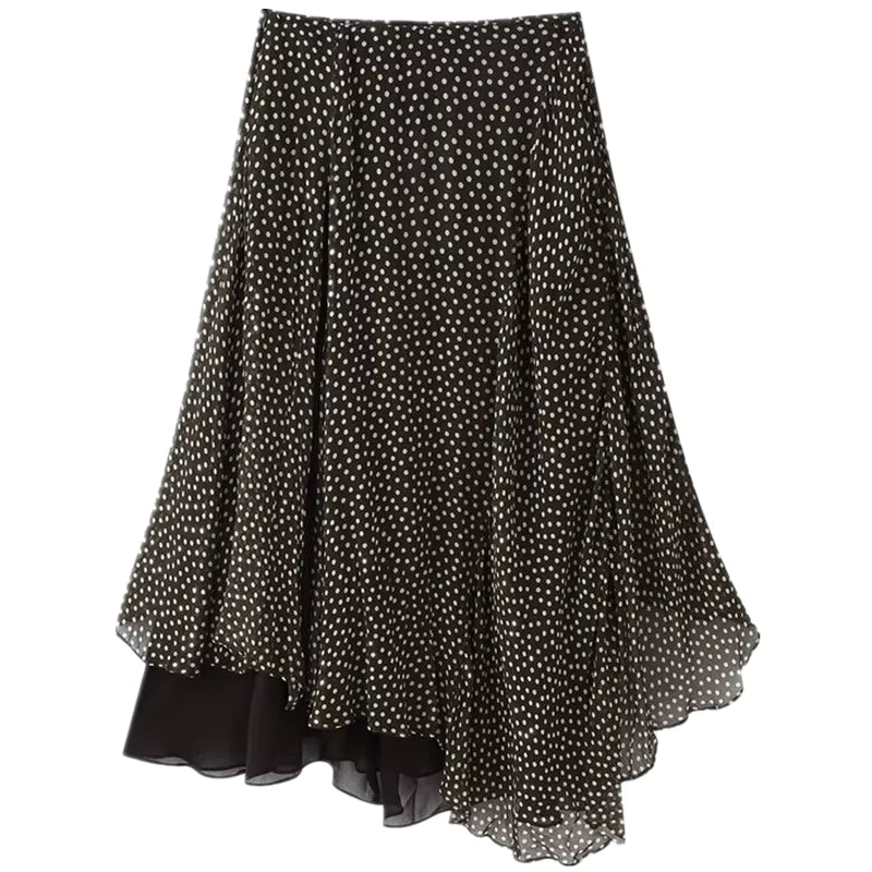 Vintage Chic Polka Dot Asymmetrical Midi Skirt