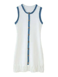 Elegant Pleated Patchwork Knitted Mini Dress