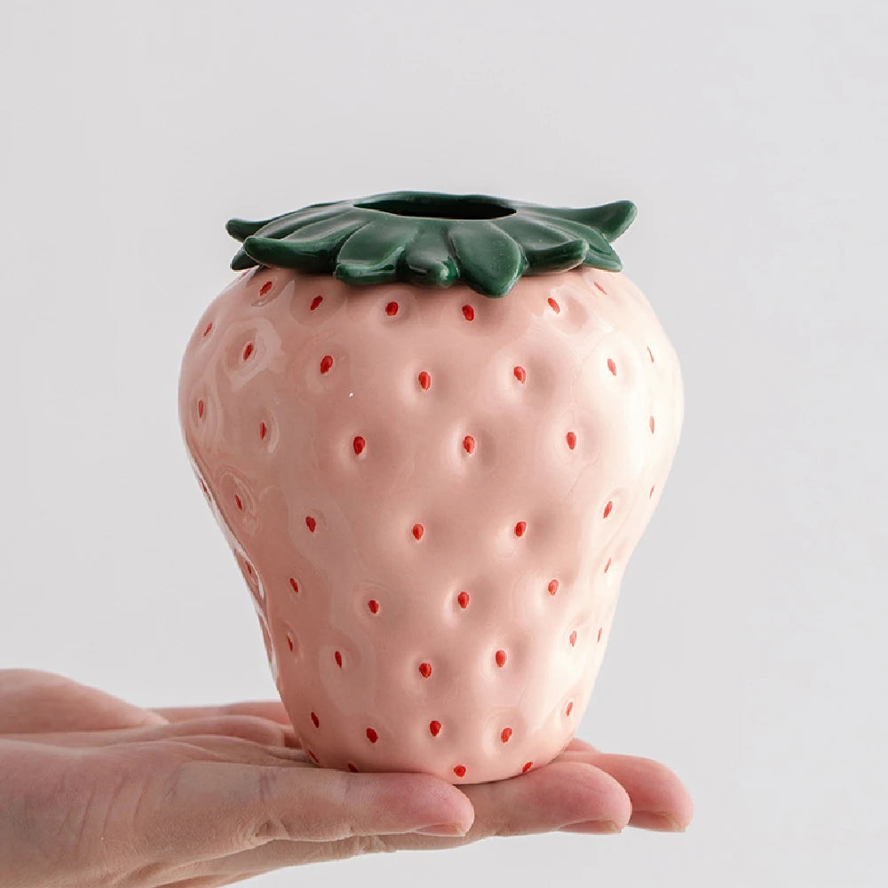 Strawberry Bloom Ceramic Vase