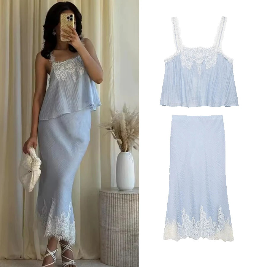 Coastal Lace Elegance Skirt Set