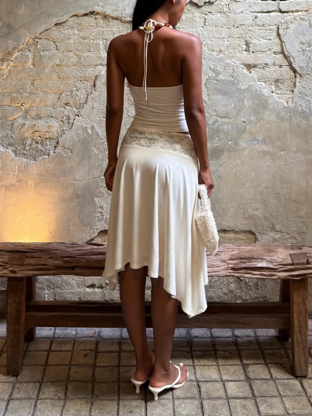 White Lace Patchwork 2 Piece Dress
