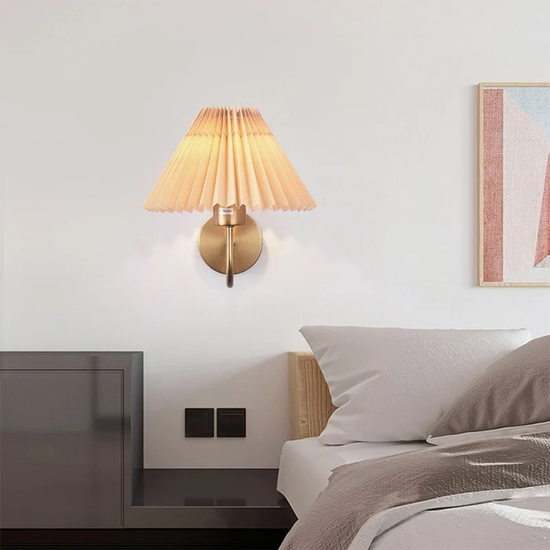 Nordic Retro Creative Wall Lamp Fan Shaped Pleated Design Suitable For Living Room Bedroom Bedside Indoor Home Decor Lighting