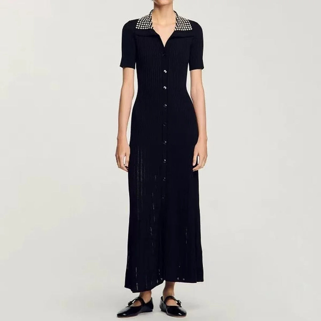 Noir Pearl Knit Maxi Dress