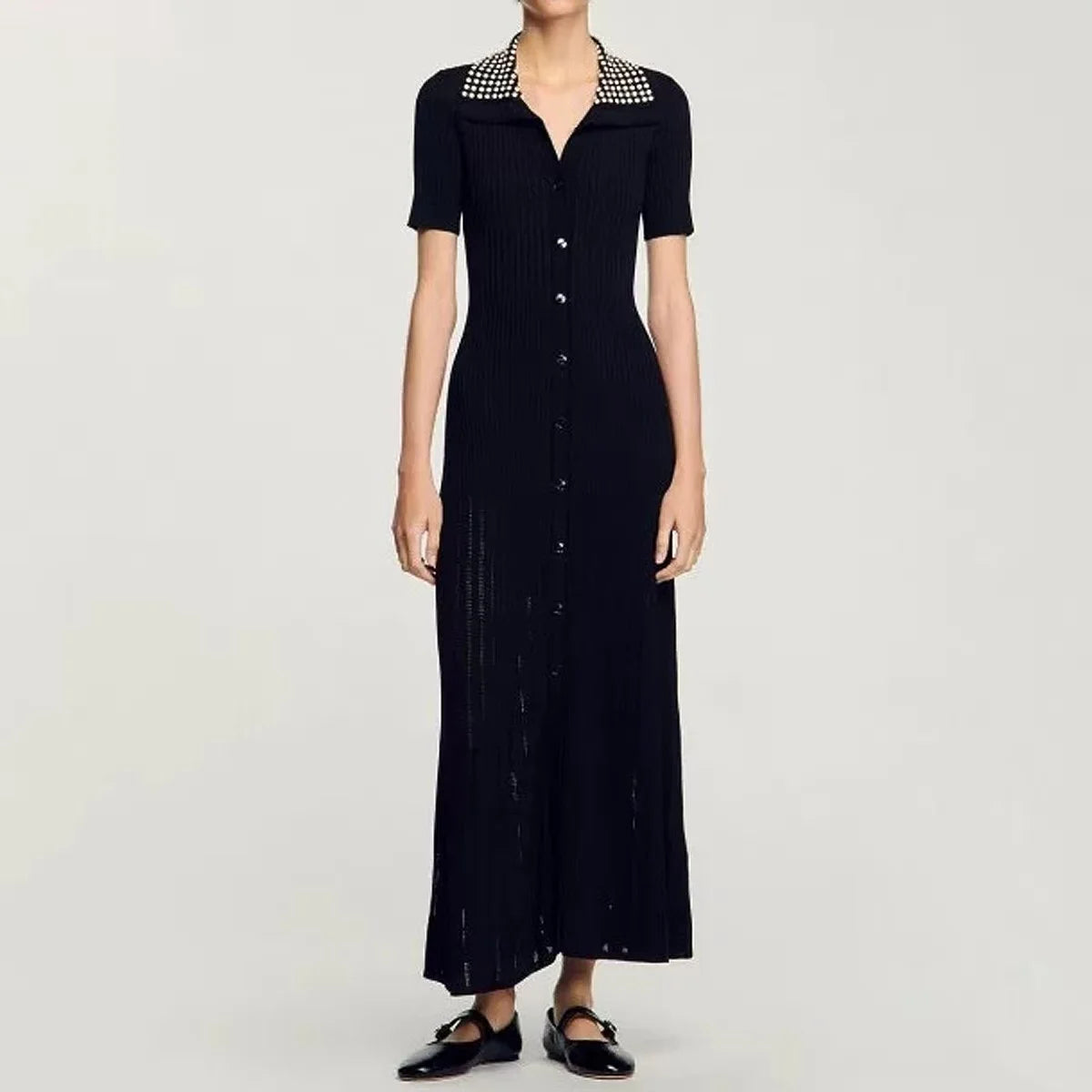 Noir Pearl Knit Maxi Dress