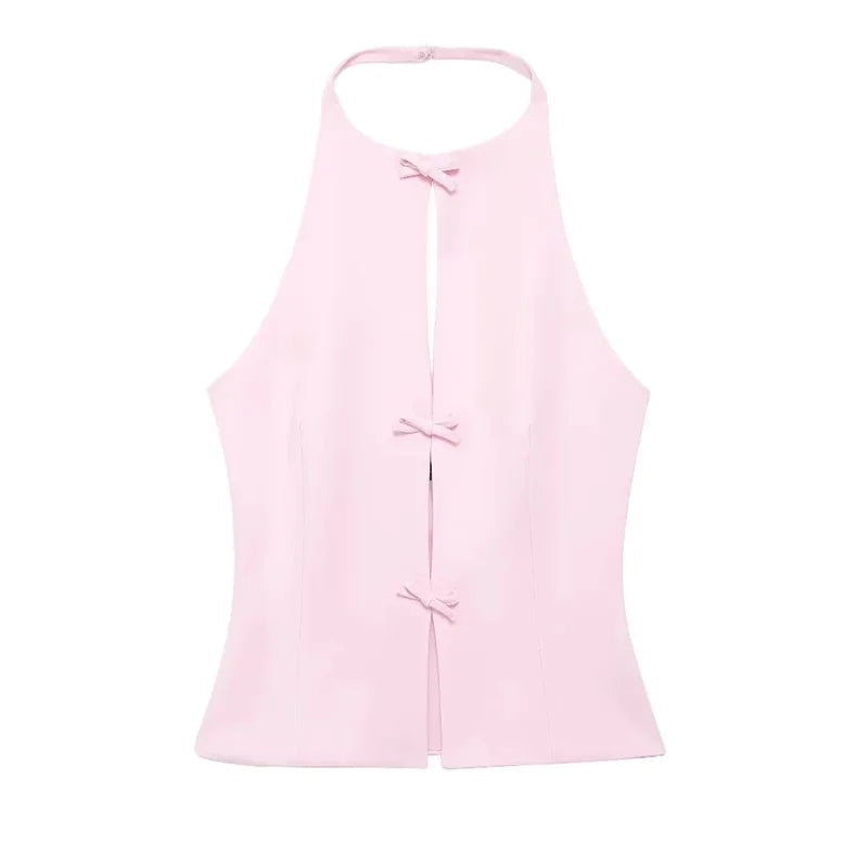 Blush Bow Backless Halter Top