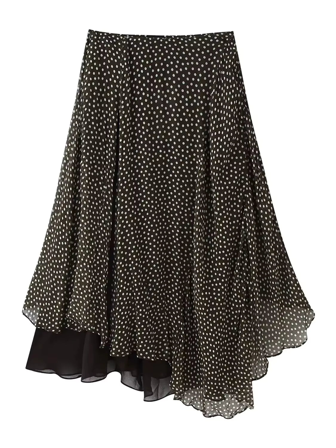 Vintage Chic Polka Dot Asymmetrical Midi Skirt