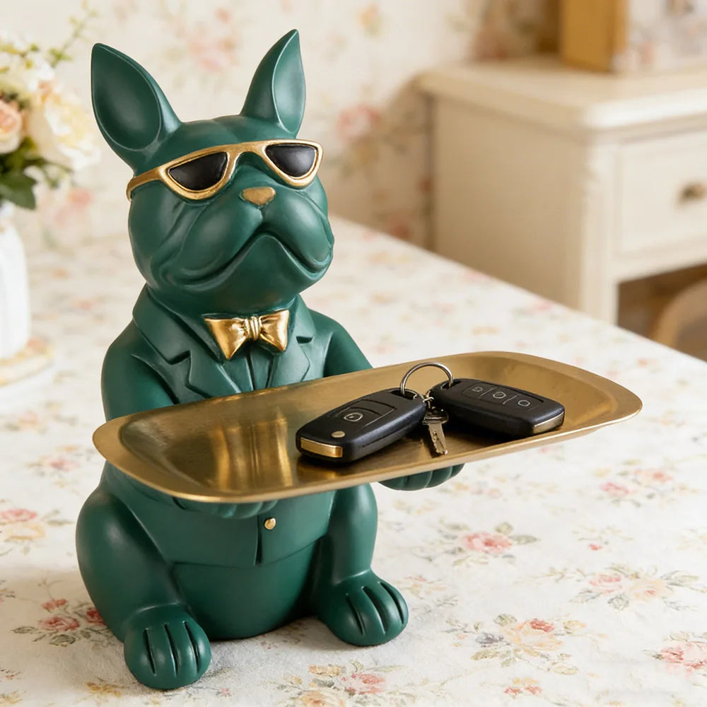 Artisan Bulldog Storage Tray Sculpture