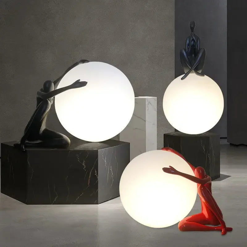Modern Nordic Art Floor Lamp Abstract Decoration Of Human Figure Holding Ball Vertical Lamp Creative Figure Sculpture Decorative