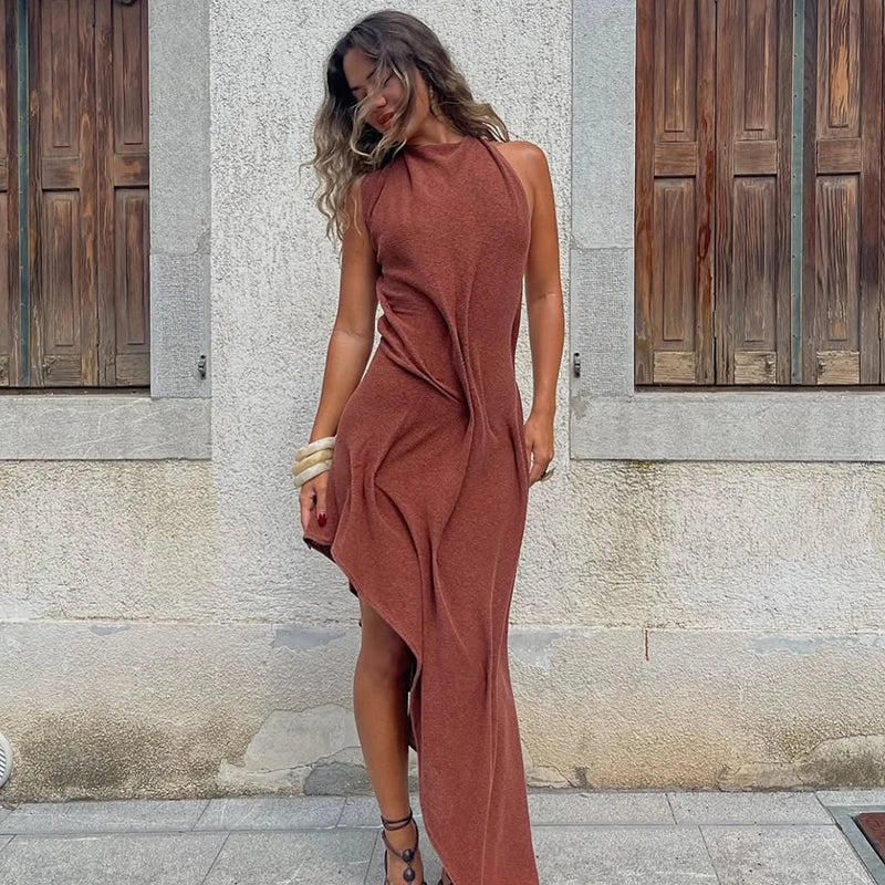 Selene Ruched Halter Maxi Dress