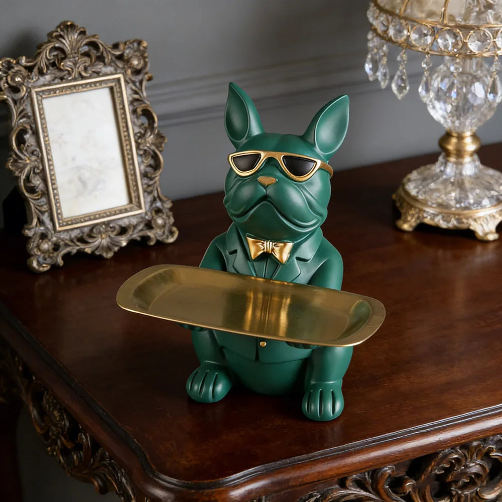 Artisan Bulldog Storage Tray Sculpture
