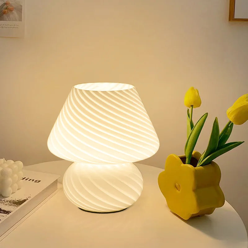 Mushroom LED Glass Table Lamp USB Dimming For Home Study Desk Atmosphere Light Bedroom Bedside Decoration Night Light Table Lamp