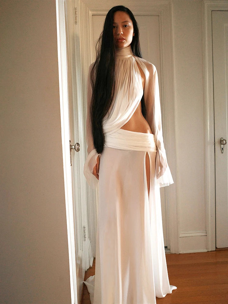 Kliou Sexy Split-Hem Two Piece Maxi Skirt Set