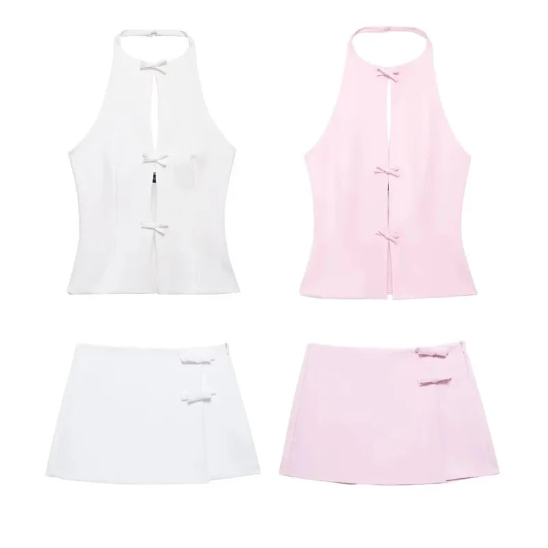Blush Bow Backless Halter Top
