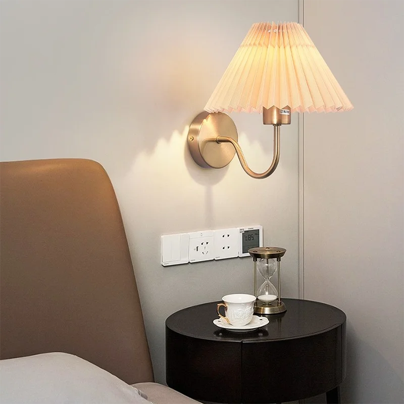 Nordic Retro Creative Wall Lamp Fan Shaped Pleated Design Suitable For Living Room Bedroom Bedside Indoor Home Decor Lighting