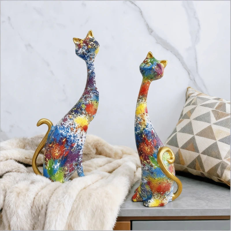 Nordic Graffiti Art Oil Painting Cat Decoration Resin Abstract Ornaments Figurines Bedroom Desktop Porch Cat Sculpture