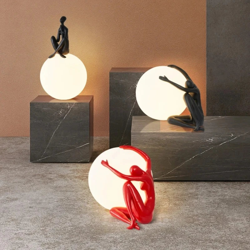 Modern Nordic Art Floor Lamp Abstract Decoration Of Human Figure Holding Ball Vertical Lamp Creative Figure Sculpture Decorative