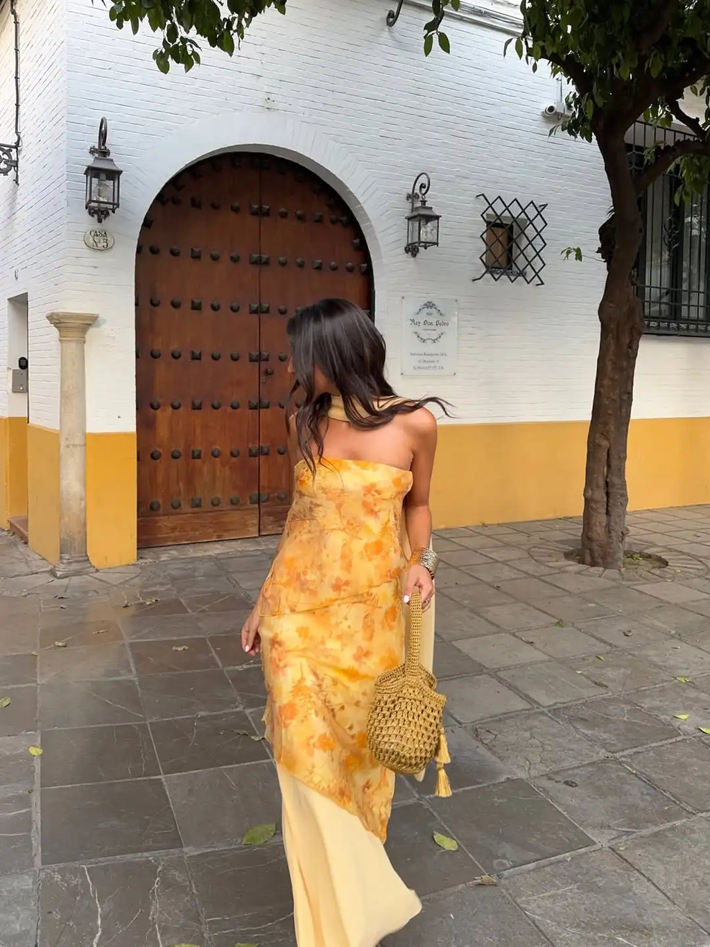 Vintage Floral Print Strapless Patchwork Dress